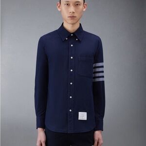 Thom Browne Dark Blue Shirt with Gray Stripes Size 2
